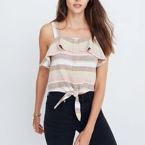NWT Madewell Texture & Thread Ruffle Tie Tank Top Stripe Neutral Size Medium